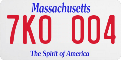 MA license plate 7KO004