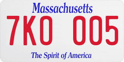 MA license plate 7KO005
