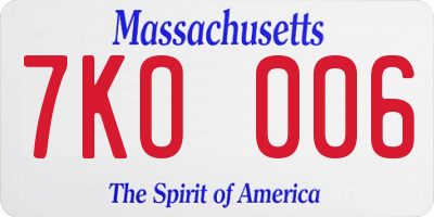MA license plate 7KO006
