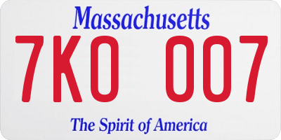 MA license plate 7KO007