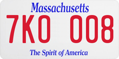 MA license plate 7KO008