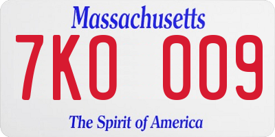 MA license plate 7KO009