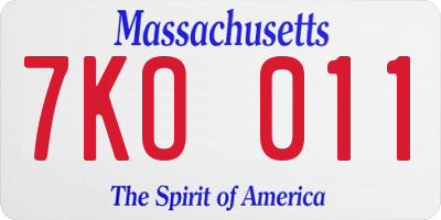 MA license plate 7KO011