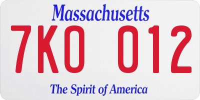 MA license plate 7KO012
