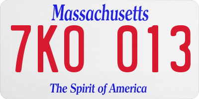MA license plate 7KO013