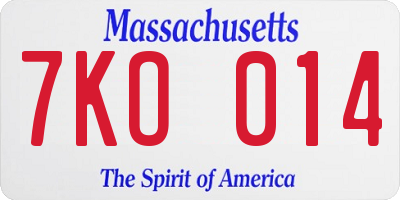 MA license plate 7KO014