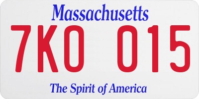 MA license plate 7KO015