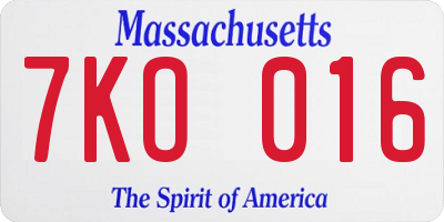 MA license plate 7KO016