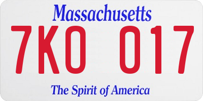 MA license plate 7KO017