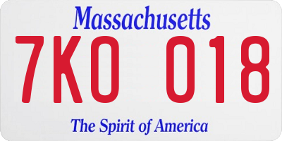 MA license plate 7KO018