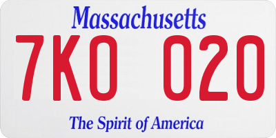 MA license plate 7KO020