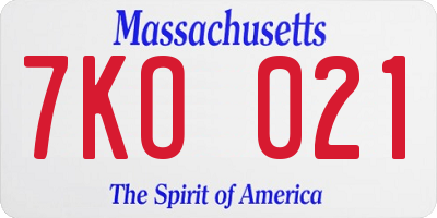 MA license plate 7KO021