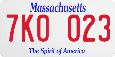 MA license plate 7KO023