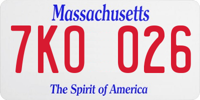 MA license plate 7KO026