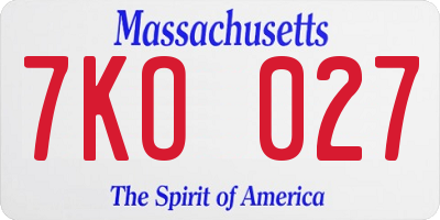 MA license plate 7KO027