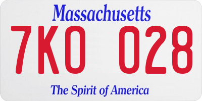 MA license plate 7KO028