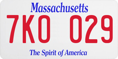 MA license plate 7KO029