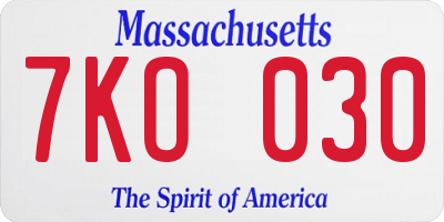 MA license plate 7KO030