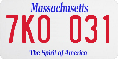 MA license plate 7KO031