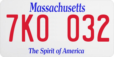 MA license plate 7KO032