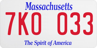 MA license plate 7KO033
