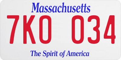 MA license plate 7KO034
