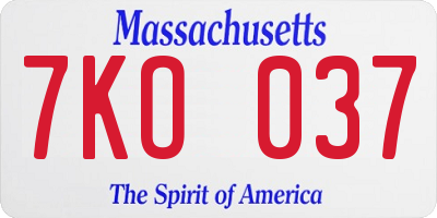 MA license plate 7KO037