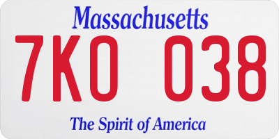 MA license plate 7KO038