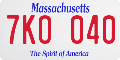 MA license plate 7KO040
