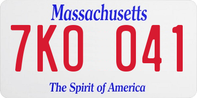 MA license plate 7KO041