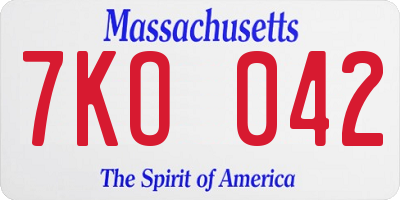 MA license plate 7KO042