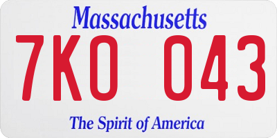 MA license plate 7KO043