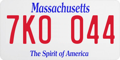 MA license plate 7KO044