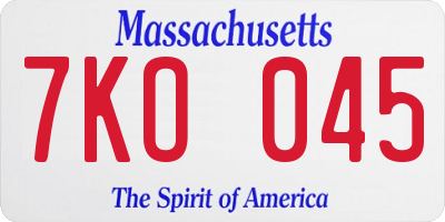 MA license plate 7KO045