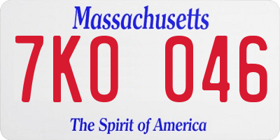 MA license plate 7KO046