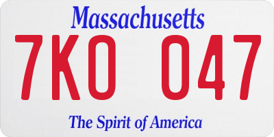 MA license plate 7KO047