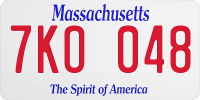 MA license plate 7KO048