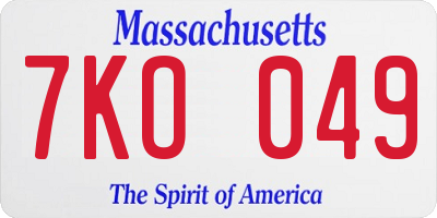 MA license plate 7KO049