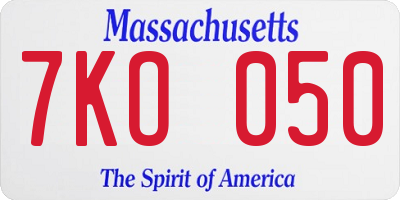 MA license plate 7KO050