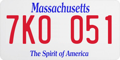 MA license plate 7KO051