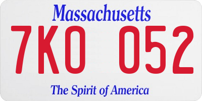 MA license plate 7KO052