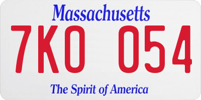 MA license plate 7KO054