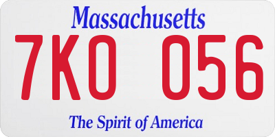 MA license plate 7KO056