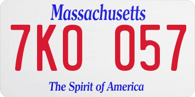MA license plate 7KO057