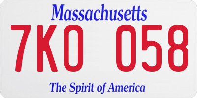 MA license plate 7KO058