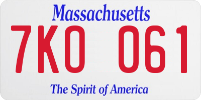 MA license plate 7KO061