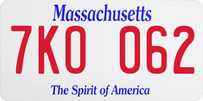 MA license plate 7KO062