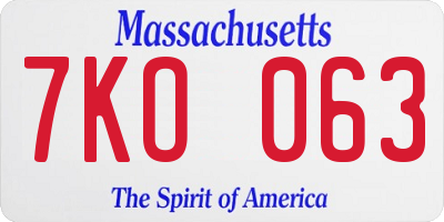MA license plate 7KO063