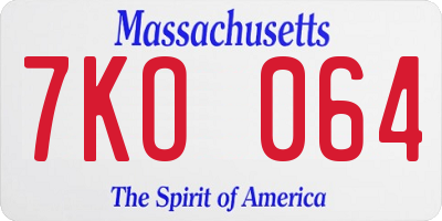 MA license plate 7KO064