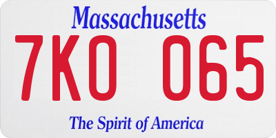 MA license plate 7KO065